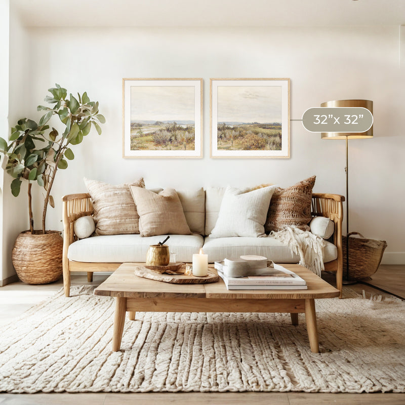 2 Piece Desert Painting with Sage Brush - Sage and Rose Prints