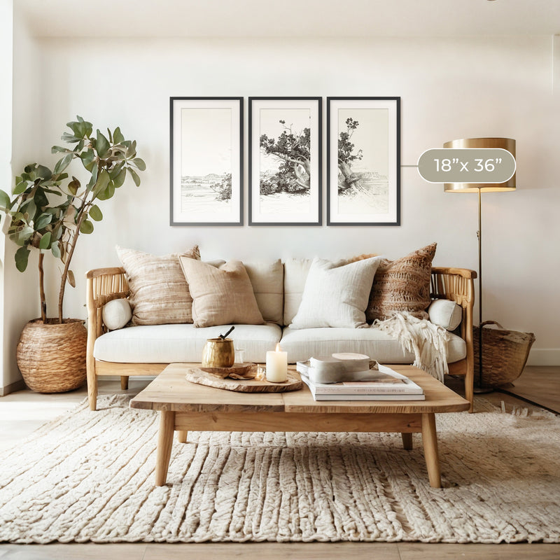 Black and White Desert Tree Triptych - Sage and Rose Prints