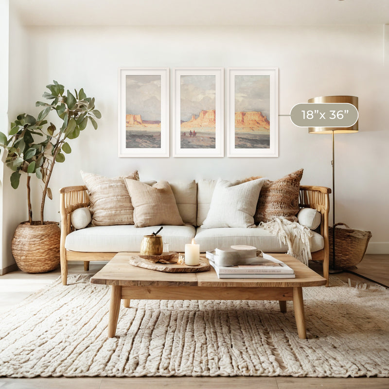 Desert Painting Triptych in Muted Blues and Orange - Sage and Rose Prints