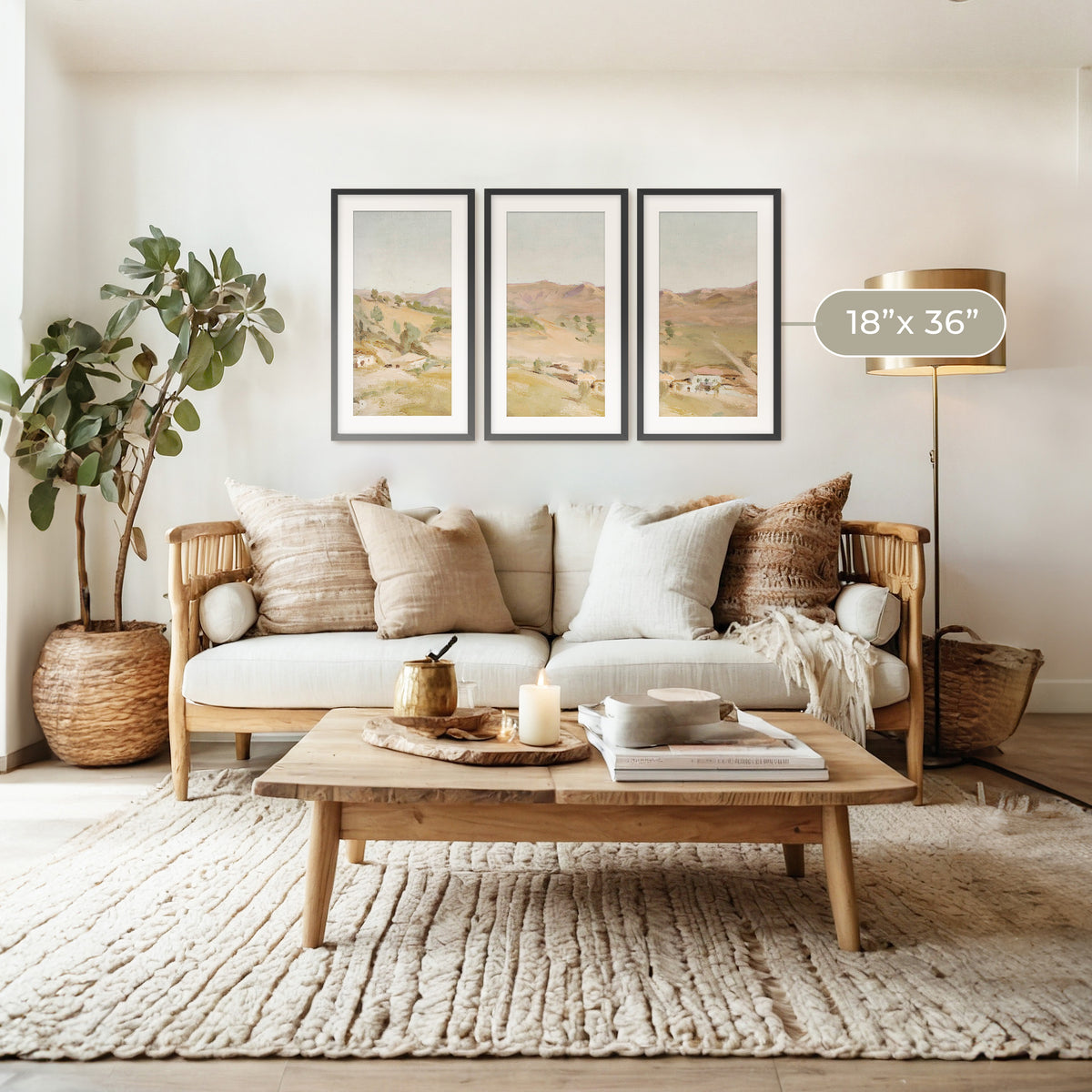 Impressionist Desert Painting Triptych - Sage and Rose Prints