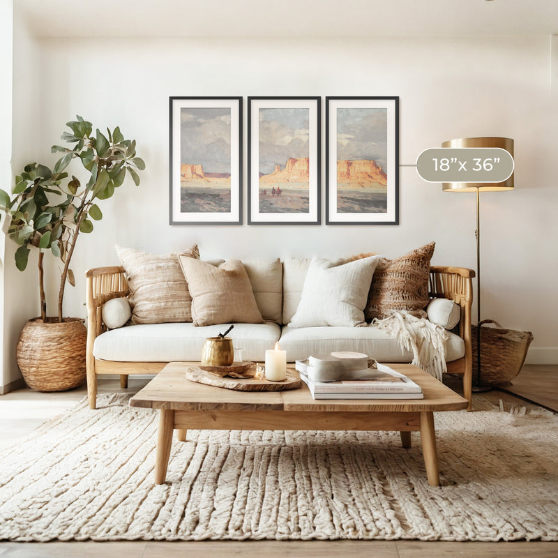 Desert Painting Triptych in Muted Blues and Orange - Sage and Rose Prints