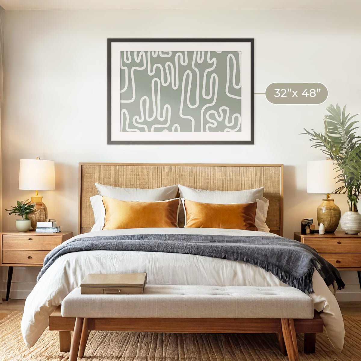 Abstract Cactus Line Art - Sage and Rose Prints