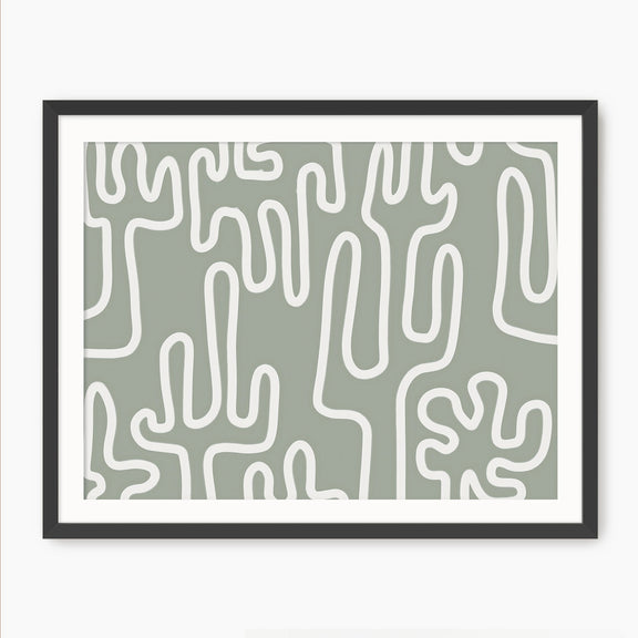 Abstract Cactus Line Art - Sage and Rose Prints