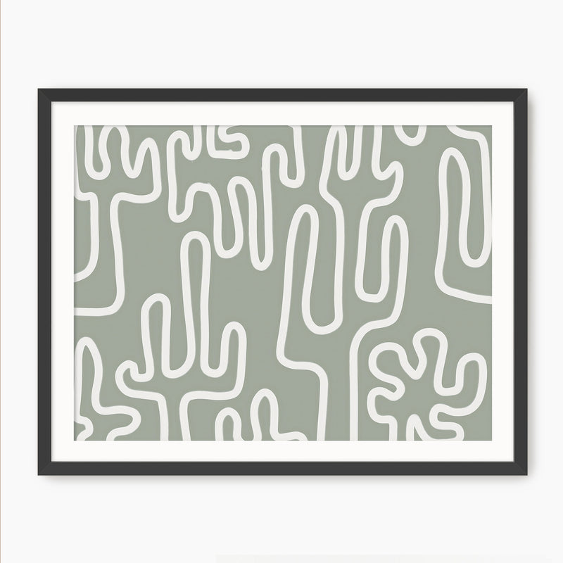 Abstract Cactus Line Art - Sage and Rose Prints