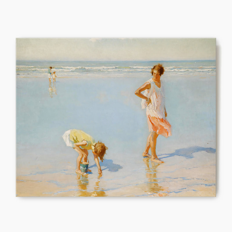 Woman and Child on the Beach - Sage and Rose Prints
