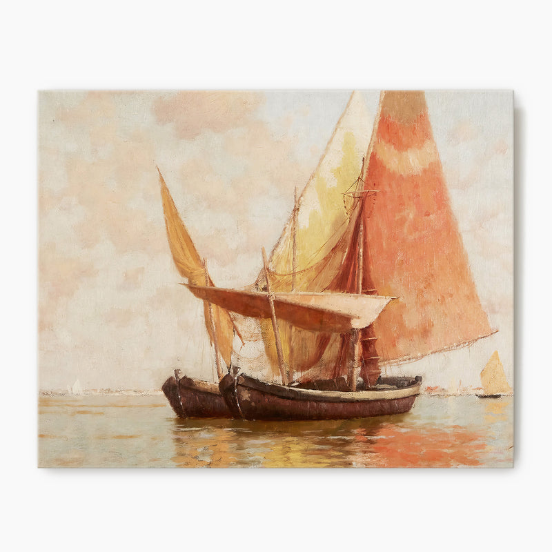 Vintage Amber Sailboat Painting Print - Sage and Rose Prints