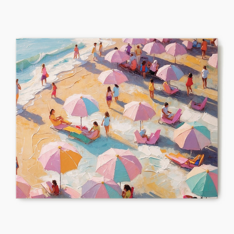 Bright Pink Umbrellas on a Crowded Beach - Sage and Rose Prints