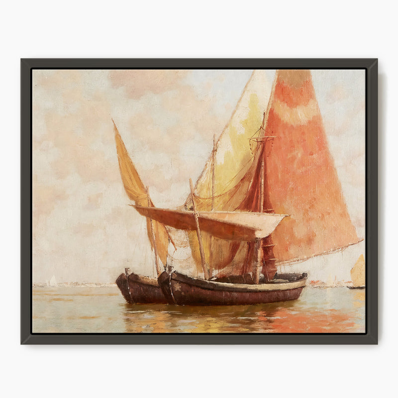 Vintage Amber Sailboat Painting Print - Sage and Rose Prints