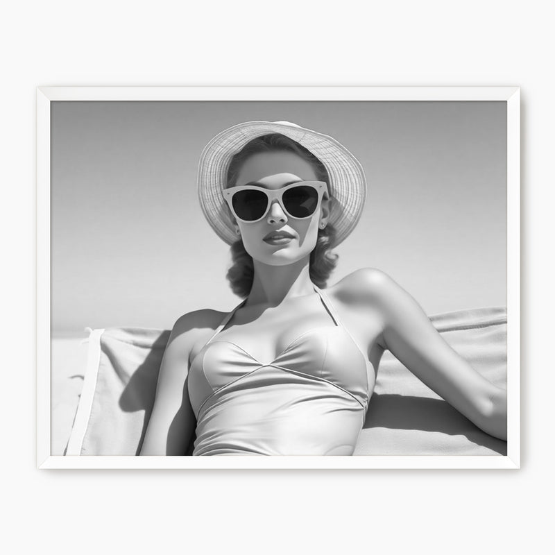 Black and White Beach Babe Photo No2 - Sage and Rose Prints