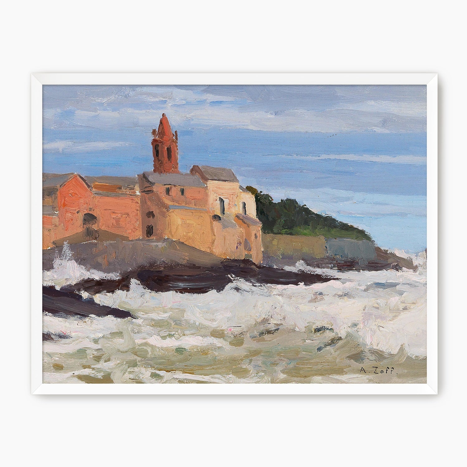Post Impressionist Coastal Village - Sage and Rose Prints