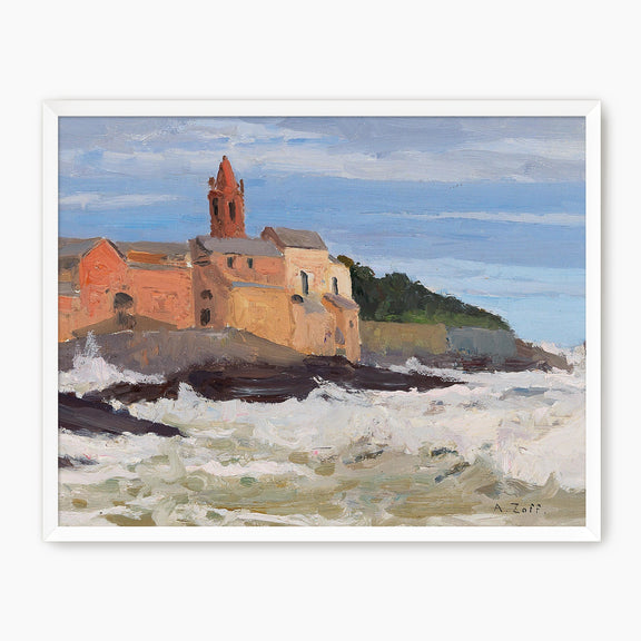 Post Impressionist Coastal Village - Sage and Rose Prints