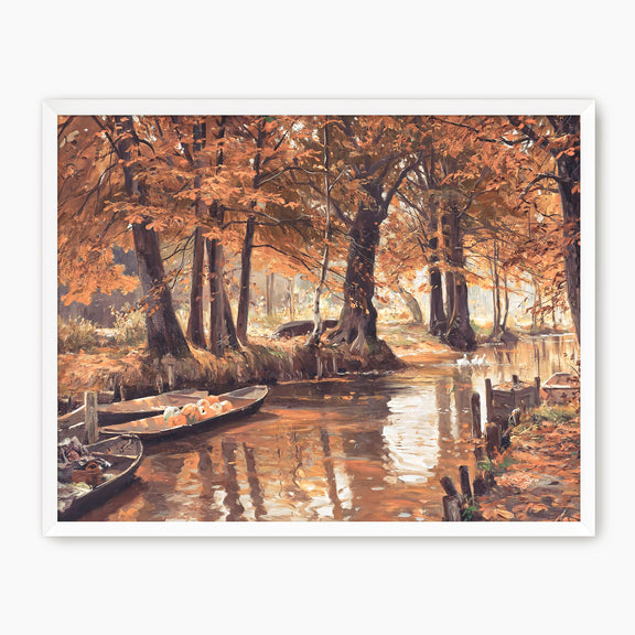Walter Moras painting fall print, fall artwork with wood frame, fall wall art, fall forest, autumn trees, vintage style, rustic, fall painting, fall wall decor in burnt orange and light beige, Sage & Rose Prints
