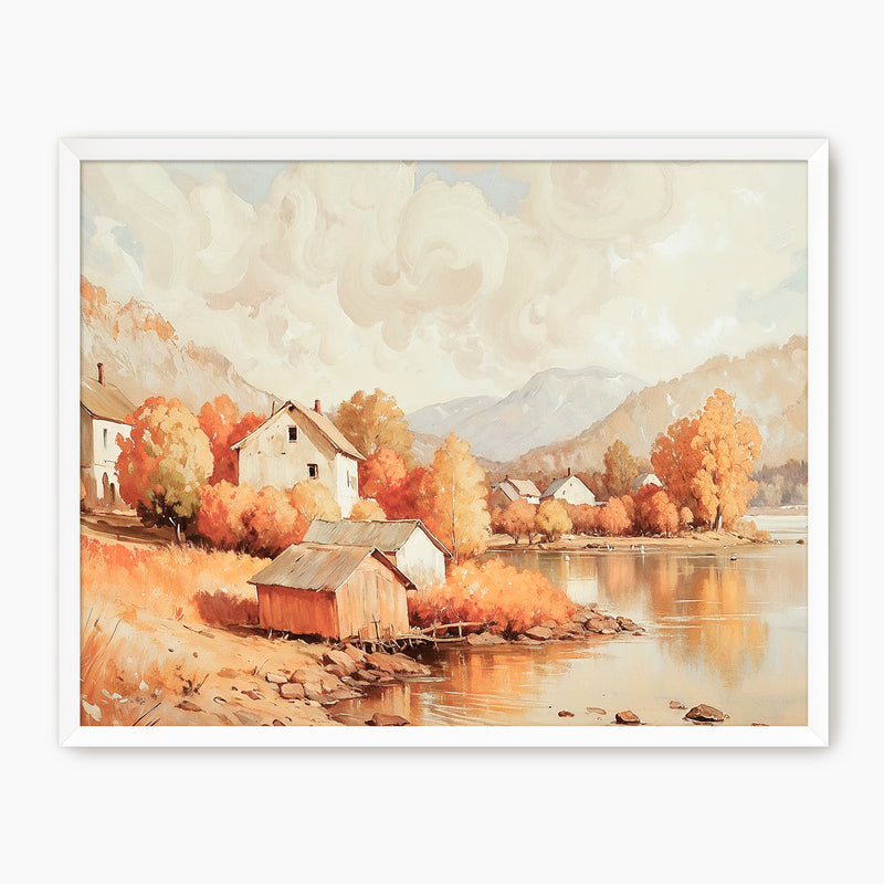 Lake House in Fall Watercolor Print - Sage and Rose Prints