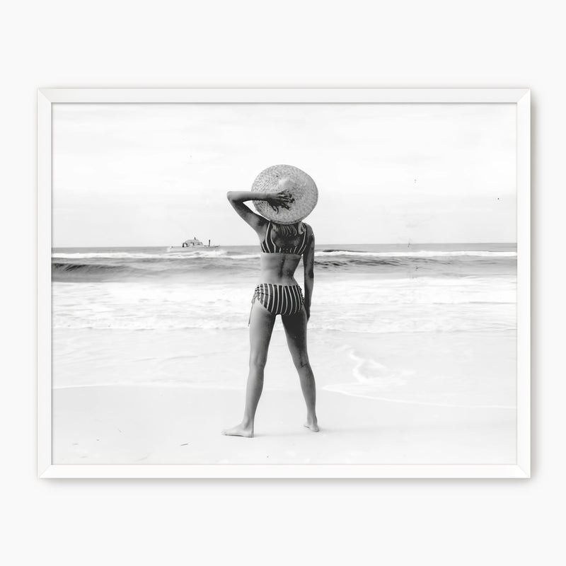 Woman On the Beach Retro Photo No2 - Sage and Rose Prints