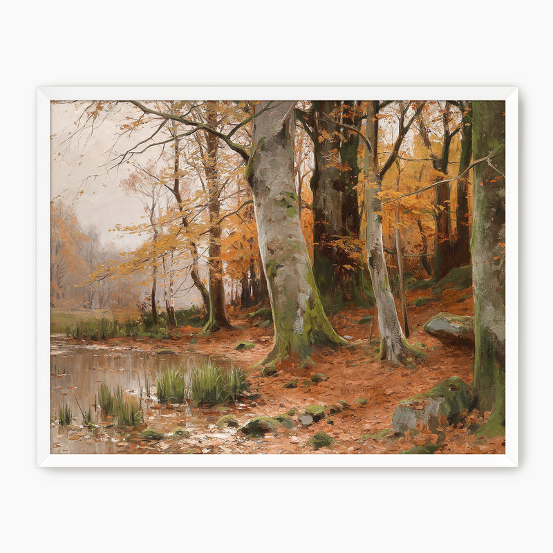 Walter Moras fall print, fall artwork with wood frame, fall wall art, fall forest, autumn trees, vintage style, rustic, fall painting, fall wall decor in burnt orange and light beige, Sage & Rose Prints