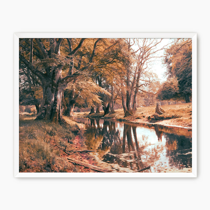Peder Monsted fall print, fall artwork with white frame, fall wall art, pumpkin fall oil painting, fall wall decor in burnt orange and light beige, Sage & Rose Prints