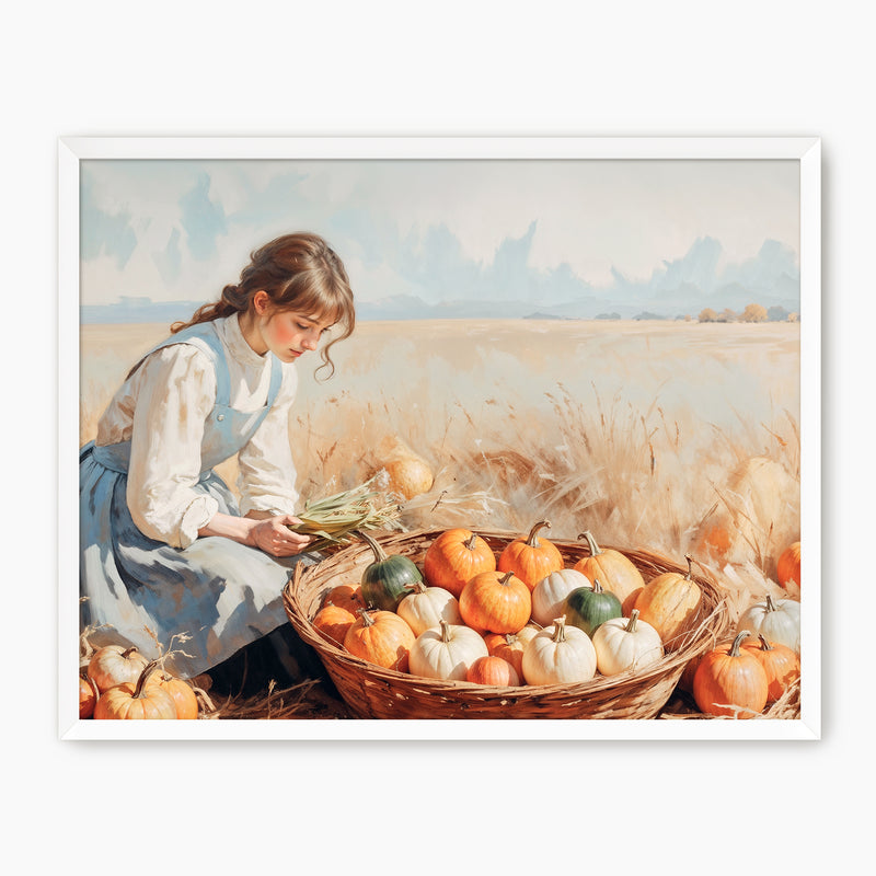 Victorian Girl and Fall Harvest Art Print - Sage and Rose Prints
