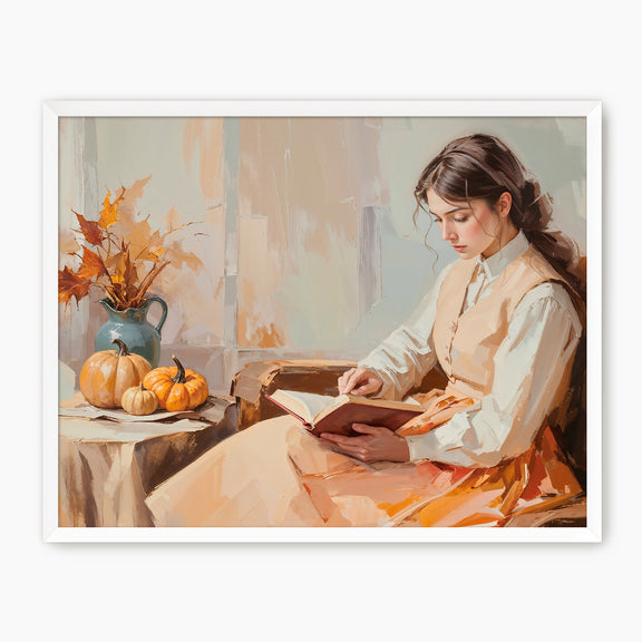 Victorian Woman Reading Fall Painting - Sage and Rose Prints