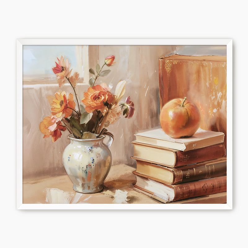 Rustic Fall Bouquet with Books Art Print - Sage and Rose Prints