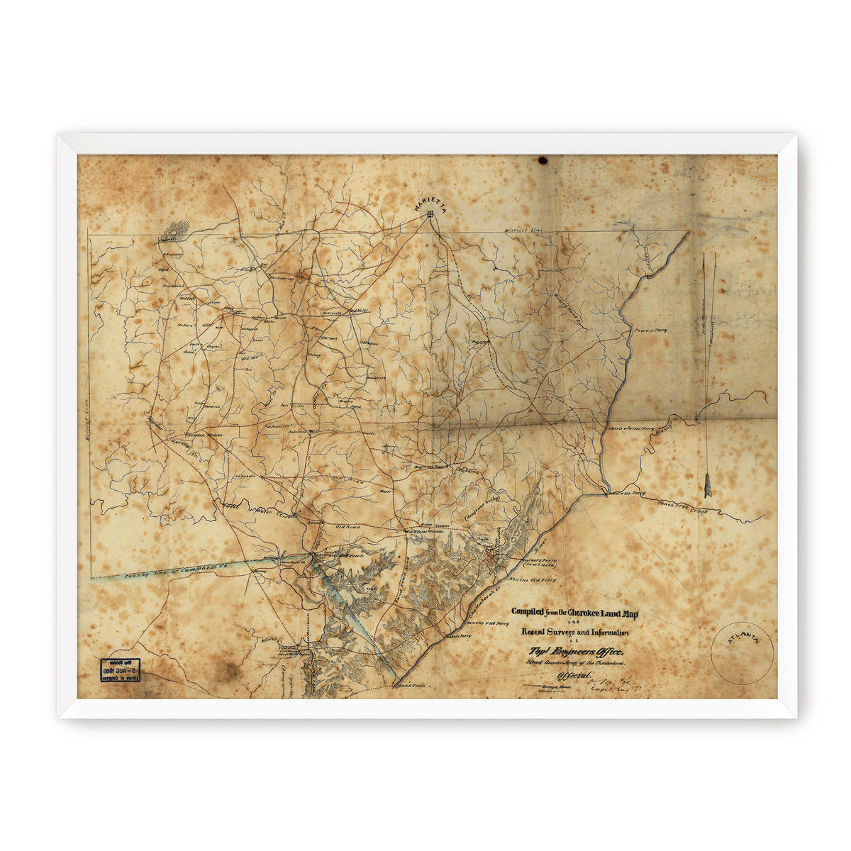 Historic Sepia Map of Cobb County, Georgia - Sage and Rose Prints