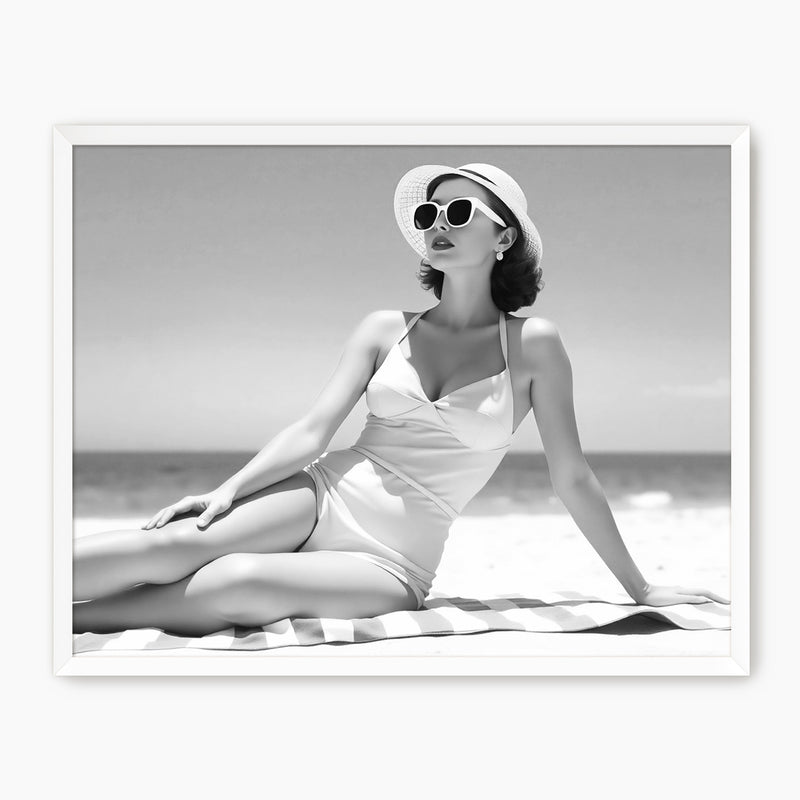 Woman Sunbathing Retro Black and White Photo - Sage and Rose Prints