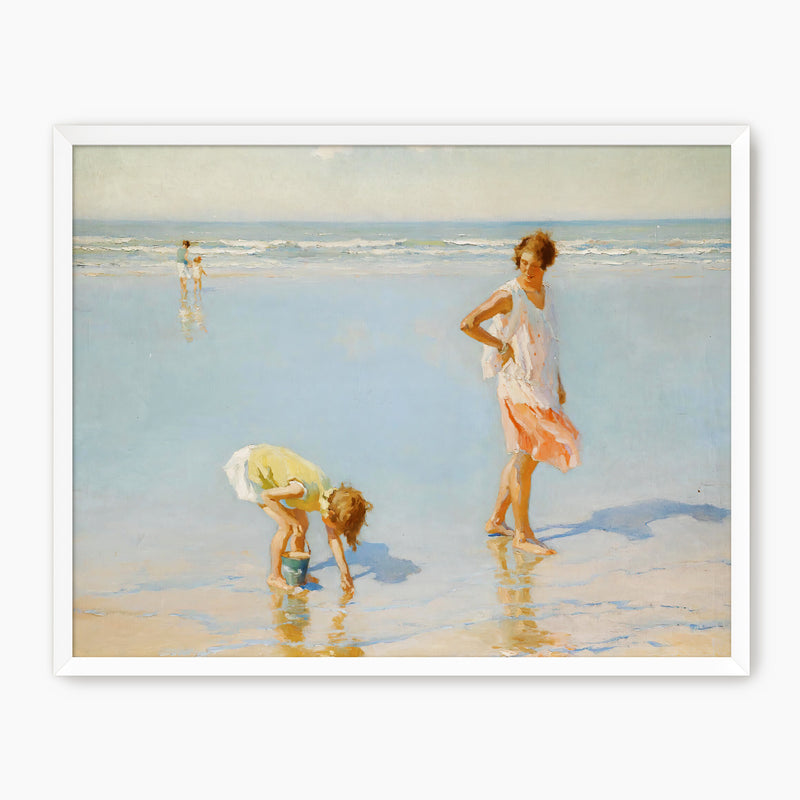 Woman and Child on the Beach - Sage and Rose Prints
