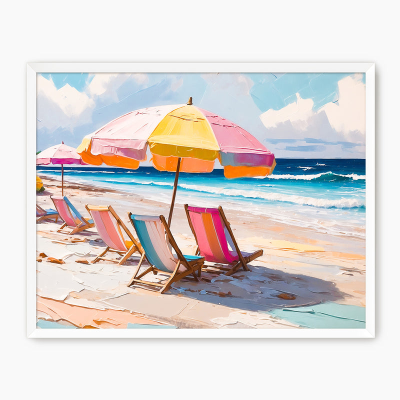 Bright Pink Beach Umbrellas and Chairs - Sage and Rose Prints