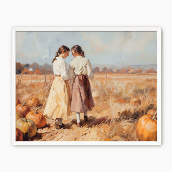 Fall Landscape with Girls in a Field - Sage and Rose Prints