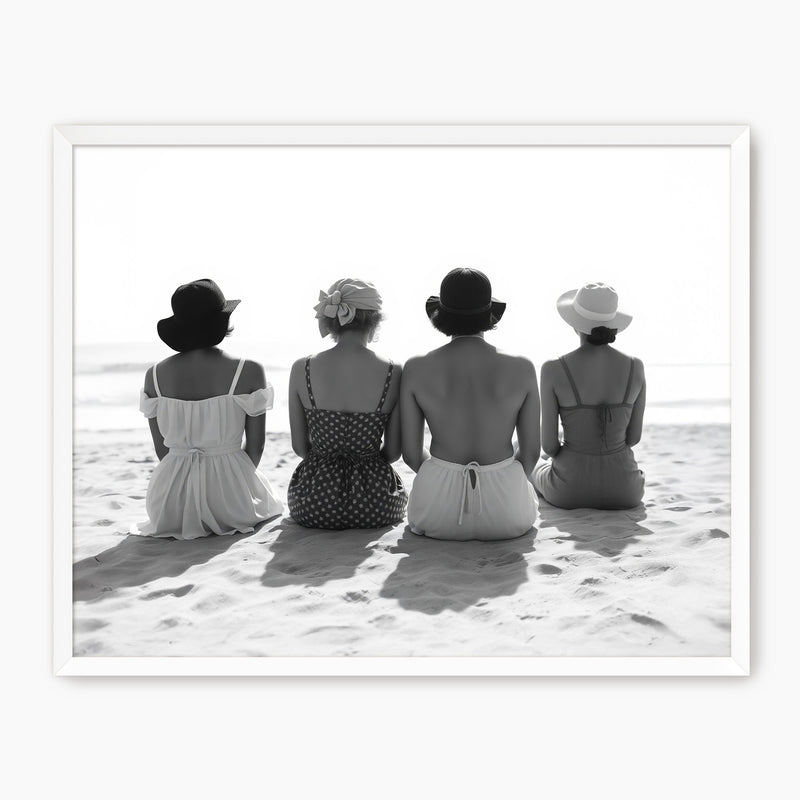 Women on the Beach Timeless Monochrome Photo - Sage and Rose Prints