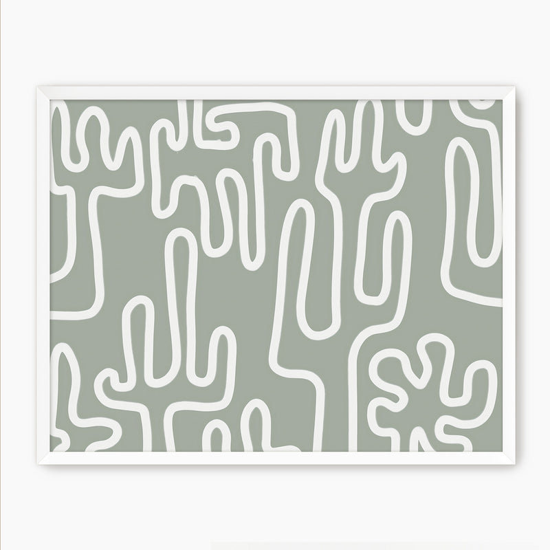 Abstract Cactus Line Art - Sage and Rose Prints