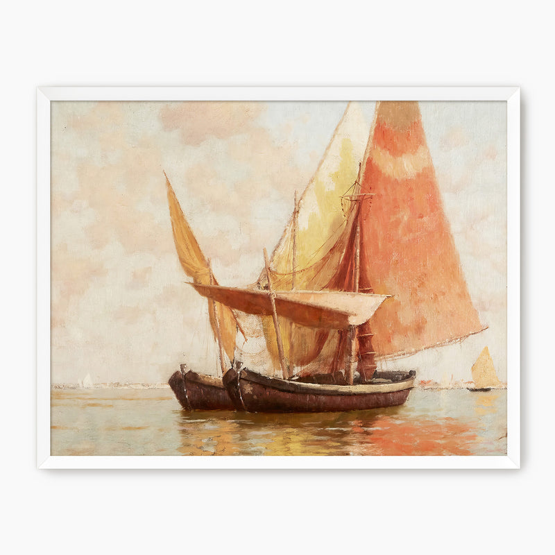 Vintage Amber Sailboat Painting Print - Sage and Rose Prints