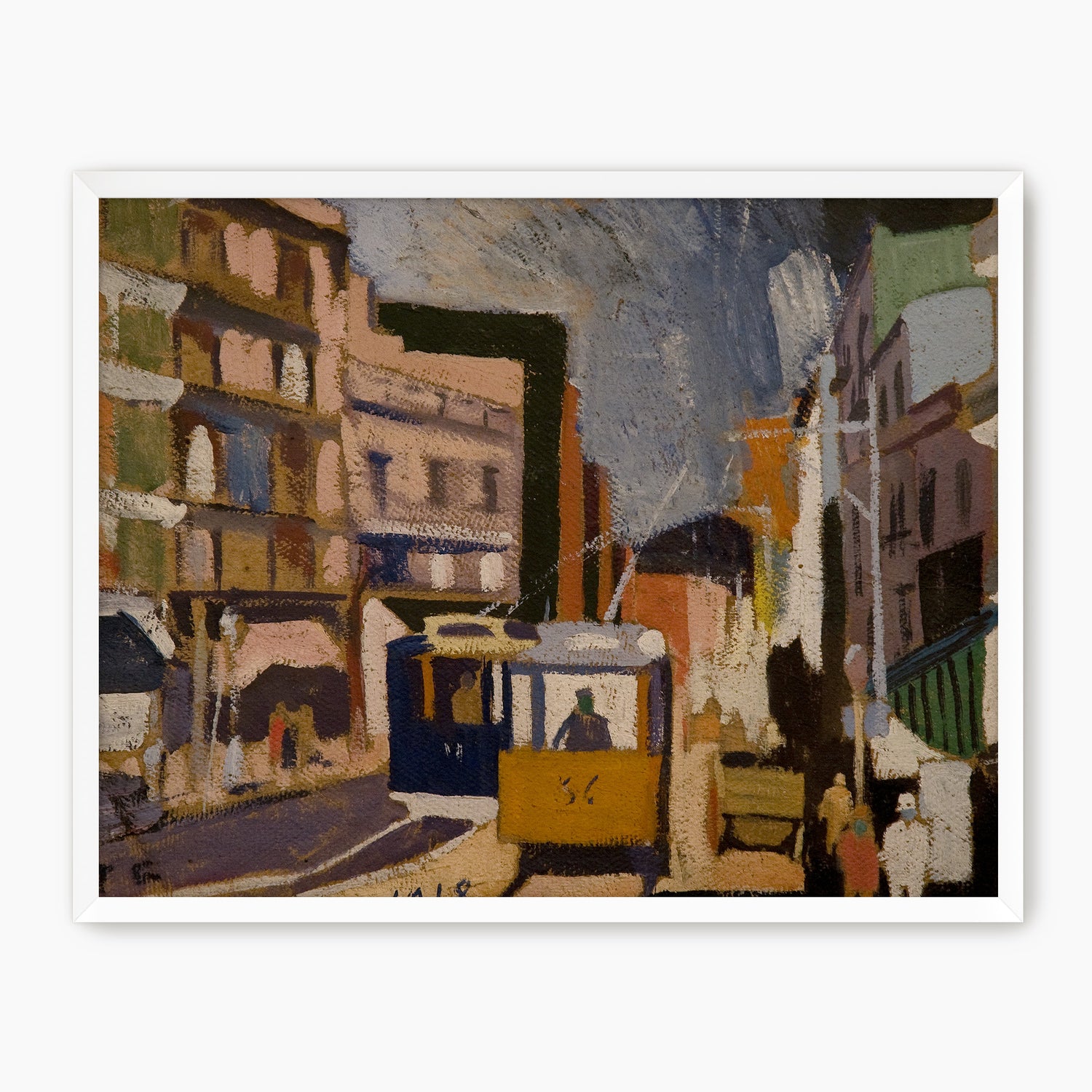 Yellow and Blue Cubist Cityscape - Sage and Rose Prints