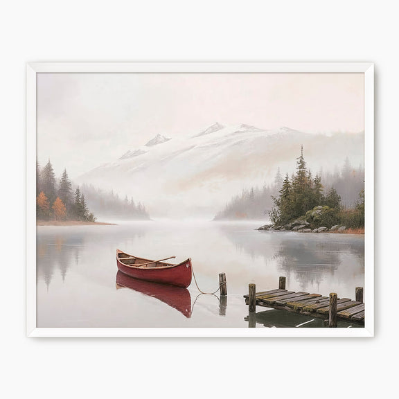 AK-32-Canoe on a misty lake watercolor - Sage and Rose Prints