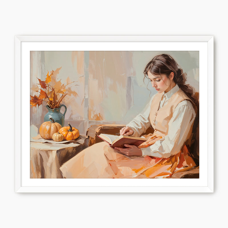 Victorian Woman Reading Fall Painting - Sage and Rose Prints