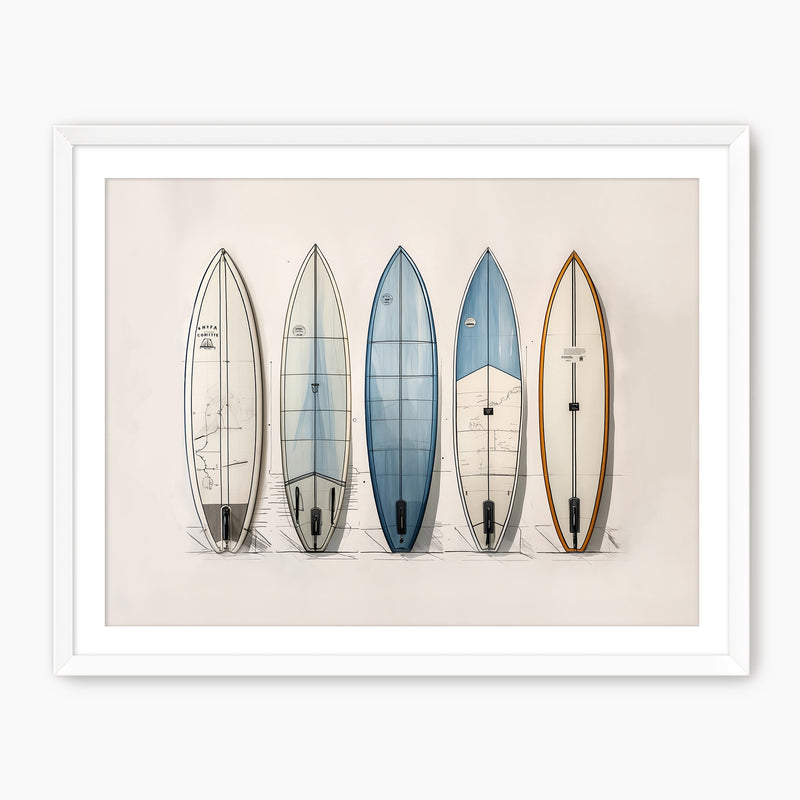 Surfboard Wall Art in Blues and Tans - Sage and Rose Prints
