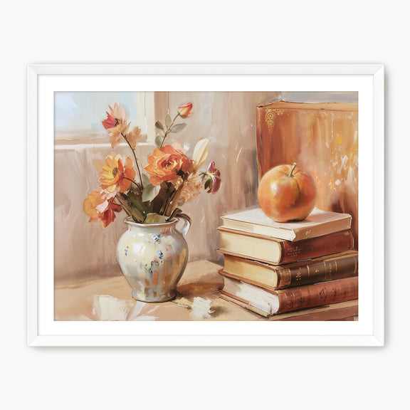 Rustic Fall Bouquet with Books Art Print - Sage and Rose Prints