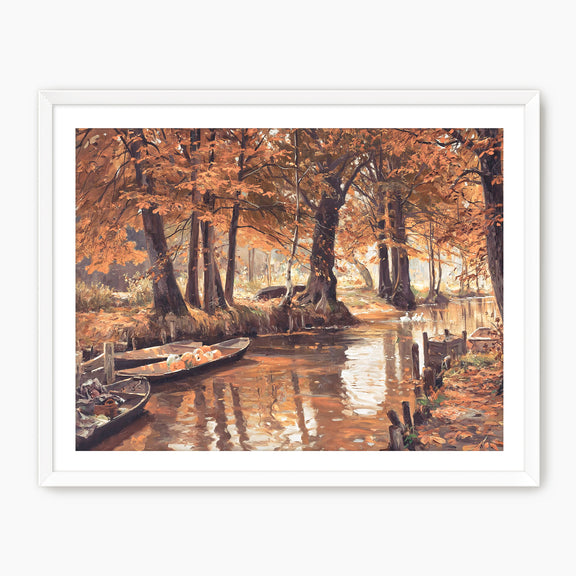 Walter Moras painting fall print, fall artwork with wood frame, fall wall art, fall forest, autumn trees, vintage style, rustic, fall painting, fall wall decor in burnt orange and light beige, Sage & Rose Prints