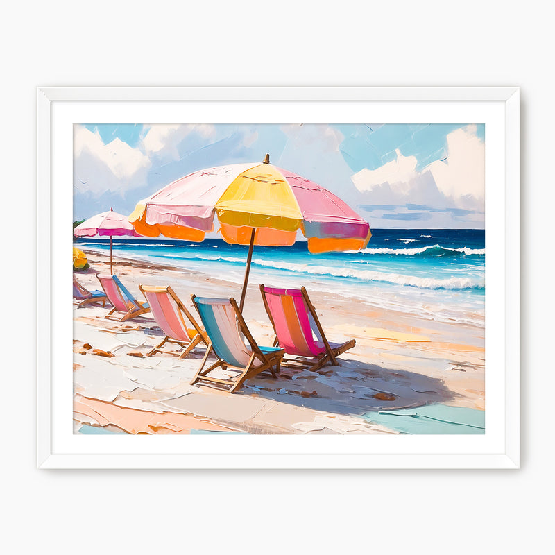 Bright Pink Beach Umbrellas and Chairs - Sage and Rose Prints