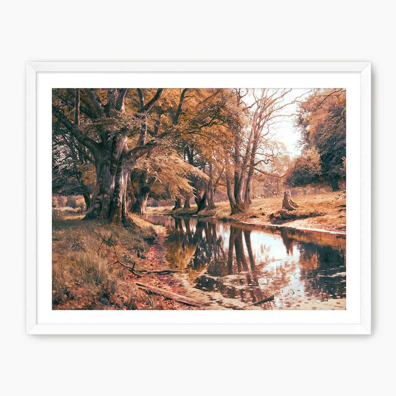 Peder Monsted fall print, fall artwork with white frame, fall wall art, pumpkin fall oil painting, fall wall decor in burnt orange and light beige, Sage & Rose Prints