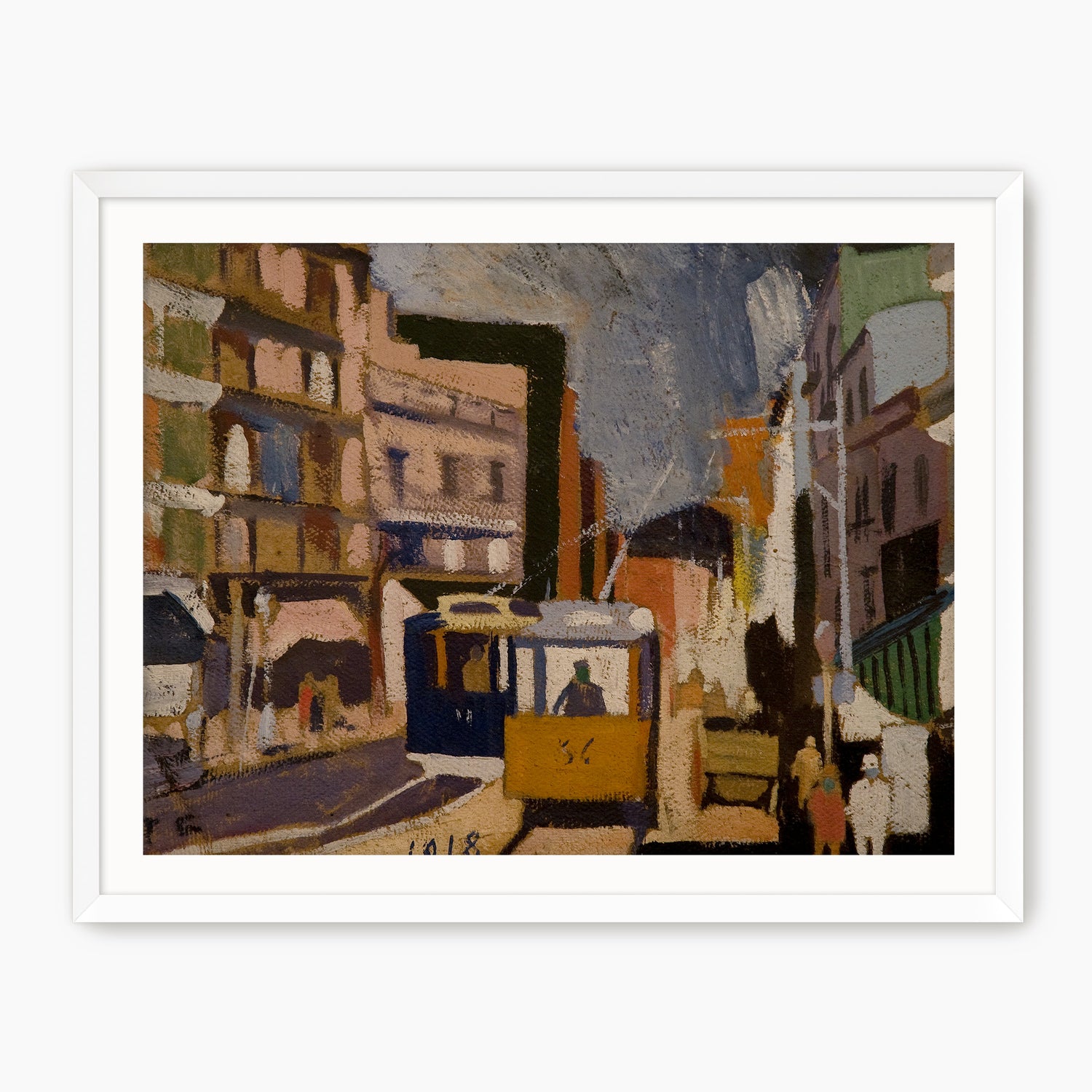 Yellow and Blue Cubist Cityscape - Sage and Rose Prints