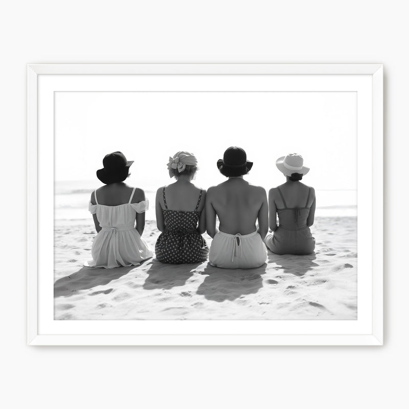 Women on the Beach Timeless Monochrome Photo - Sage and Rose Prints