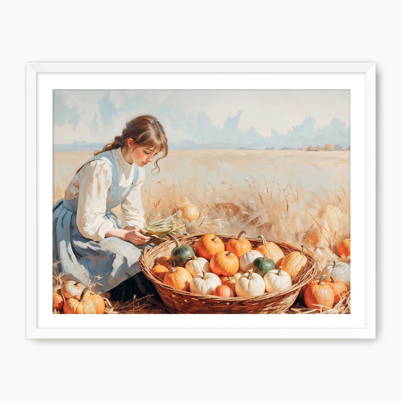 Victorian Girl and Fall Harvest Art Print - Sage and Rose Prints
