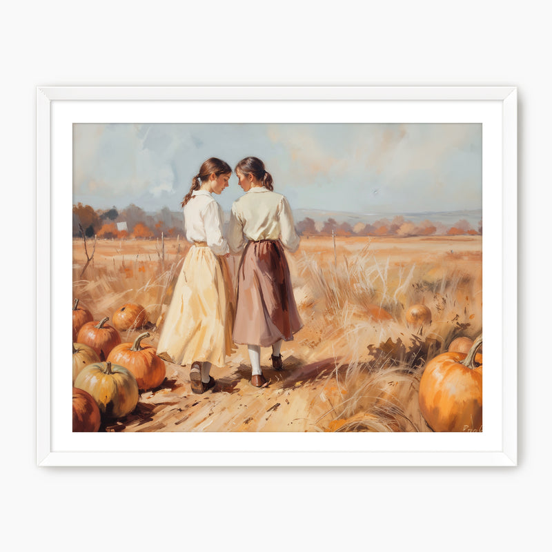 Fall Landscape with Girls in a Field - Sage and Rose Prints