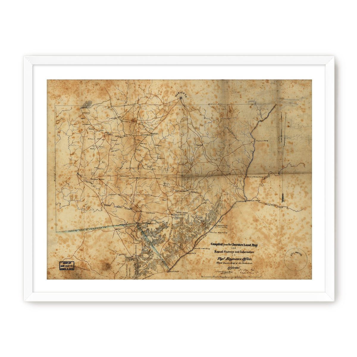Historic Sepia Map of Cobb County, Georgia - Sage and Rose Prints