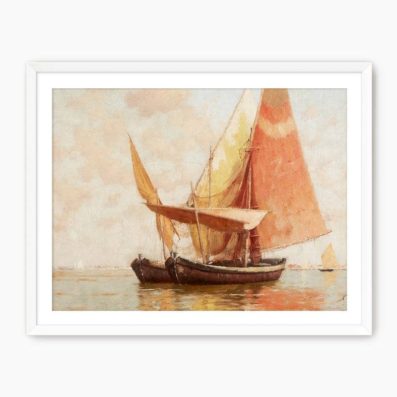 Vintage Amber Sailboat Painting Print - Sage and Rose Prints