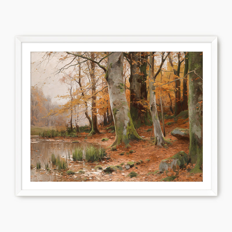 Walter Moras fall print, fall artwork with wood frame, fall wall art, fall forest, autumn trees, vintage style, rustic, fall painting, fall wall decor in burnt orange and light beige, Sage & Rose Prints