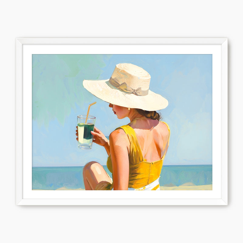 Sunhat and Blue Sky Beach Art - Sage and Rose Prints