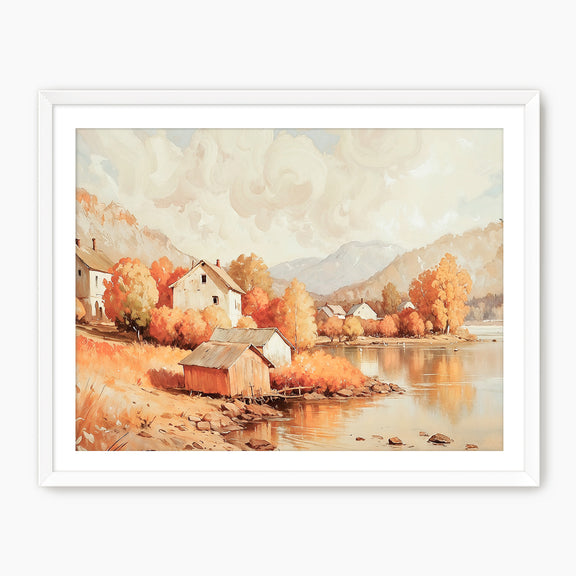 Lake House in Fall Watercolor Print - Sage and Rose Prints