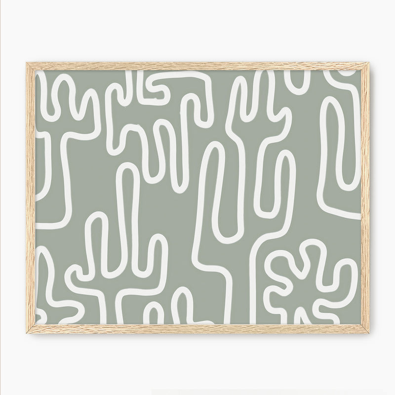 Abstract Cactus Line Art - Sage and Rose Prints