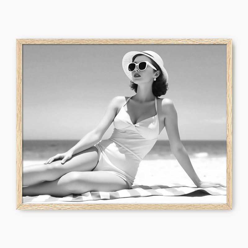 Woman Sunbathing Retro Black and White Photo - Sage and Rose Prints
